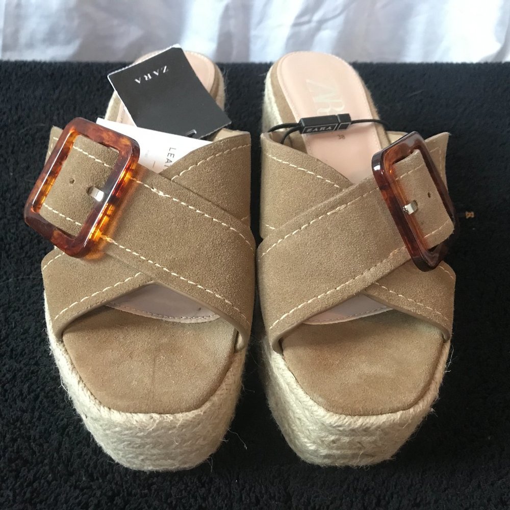 NWT Zara Suede Platform Sandals with Buckles